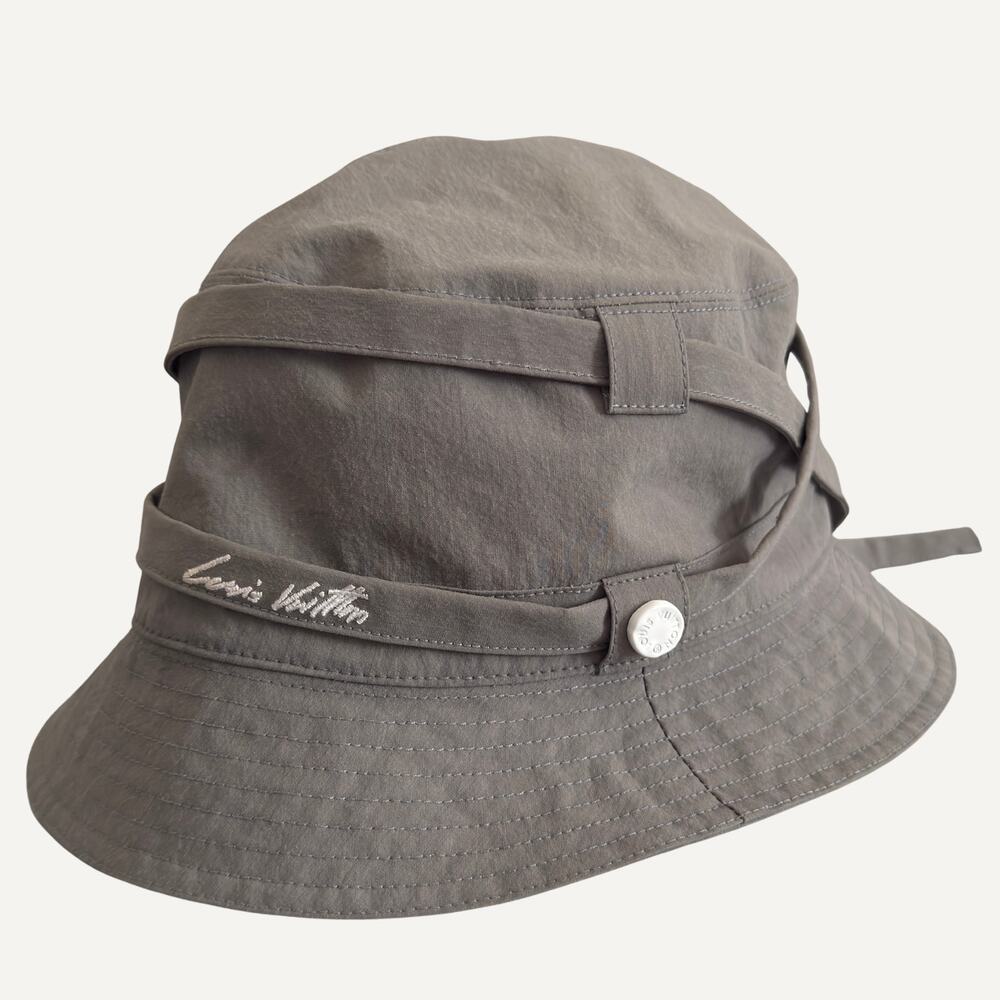 Louis Vuitton Script Logo Bucket Hat Grey Strap Detail Silver Button Virgil SS17 - Picture 1 of 6
